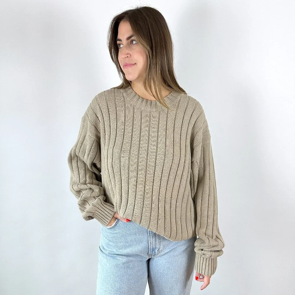 Vintage Neutral Oversized Chunky Knit Sweater - Picture 4 of 6